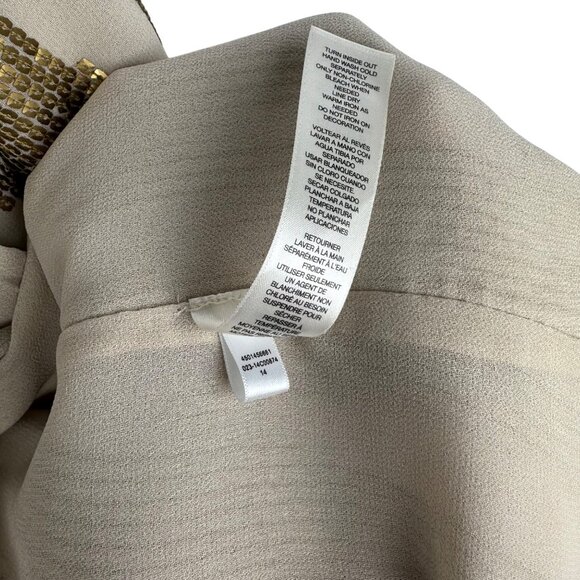 Chicos Size 2 Open Front Sheer Beige & Gold Sequin Kimono Jacket - Picture 6 of 10